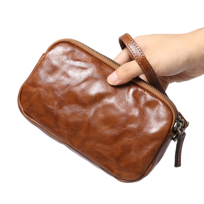 Muški kožni clutch novčanik s vintage uzorkom, koža prvog sloja, velika kapaciteta za telefon