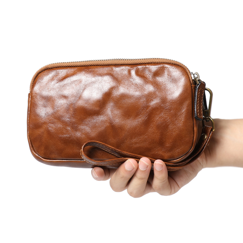Muški kožni clutch novčanik s vintage uzorkom, koža prvog sloja, velika kapaciteta za telefon