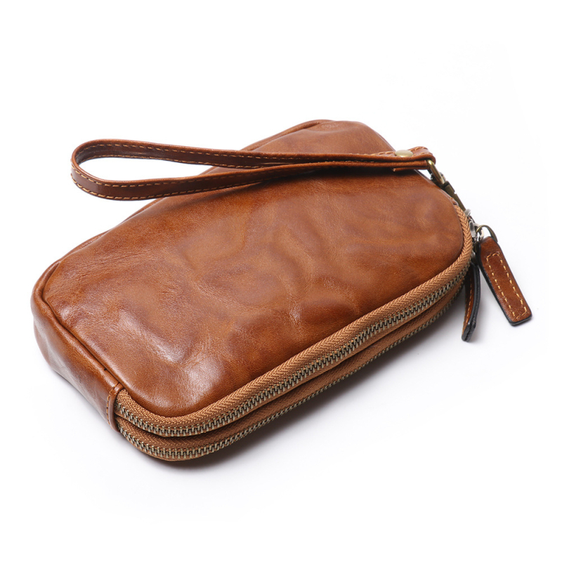 Muški kožni clutch novčanik s vintage uzorkom, koža prvog sloja, velika kapaciteta za telefon