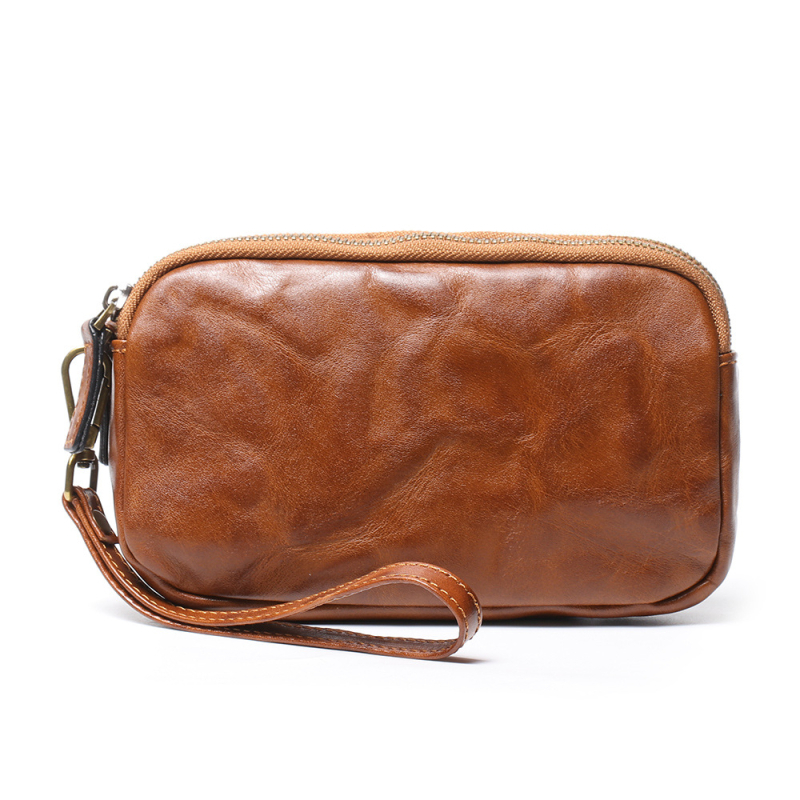 Muški kožni clutch novčanik s vintage uzorkom, koža prvog sloja, velika kapaciteta za telefon