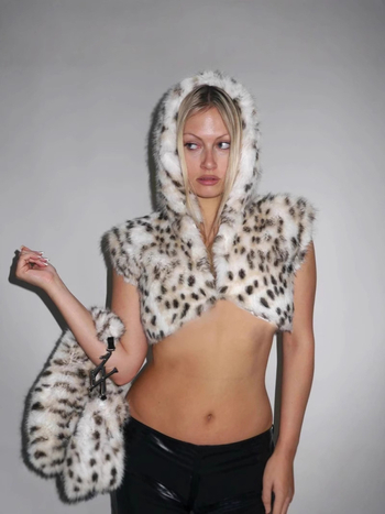 Jakna od umjetne krznene sa leopardim uzorkom, ultra kratka dužina, za Halloween cosplay, inspirirana likom iz animea