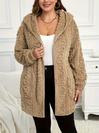 Ženski kaput srednje dužine s kapuljačom od umjetne teddy bear krznene imitacije, elegantan gradski stil, 2025