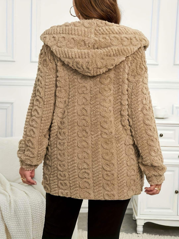 Ženski kaput srednje dužine s kapuljačom od umjetne teddy bear krznene imitacije, elegantan gradski stil, 2025