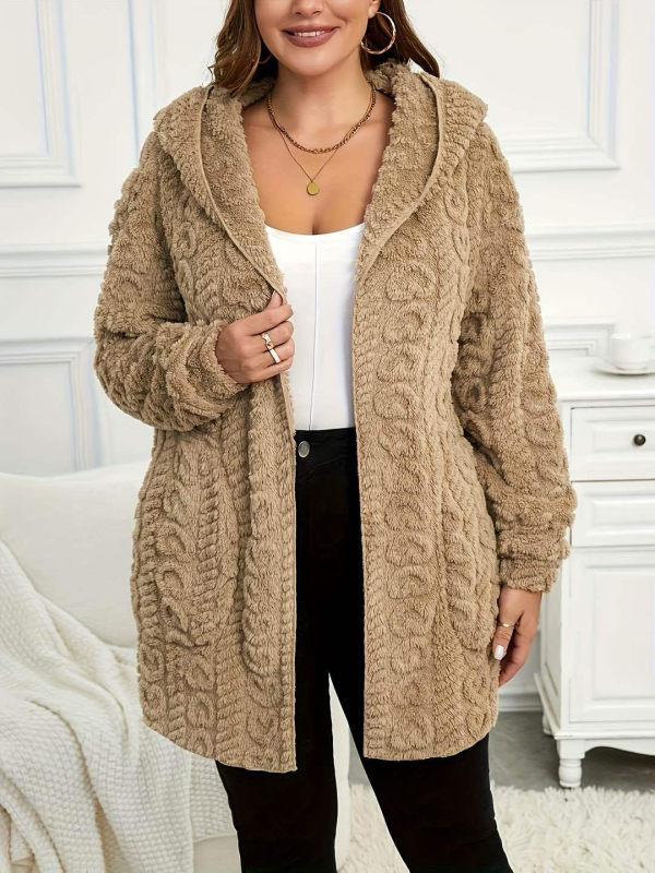 Ženski kaput srednje dužine s kapuljačom od umjetne teddy bear krznene imitacije, elegantan gradski stil, 2025