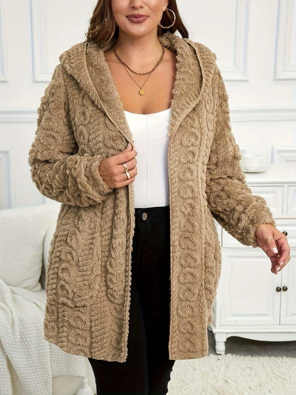 Ženski kaput srednje dužine s kapuljačom od umjetne teddy bear krznene imitacije, elegantan gradski stil, 2025