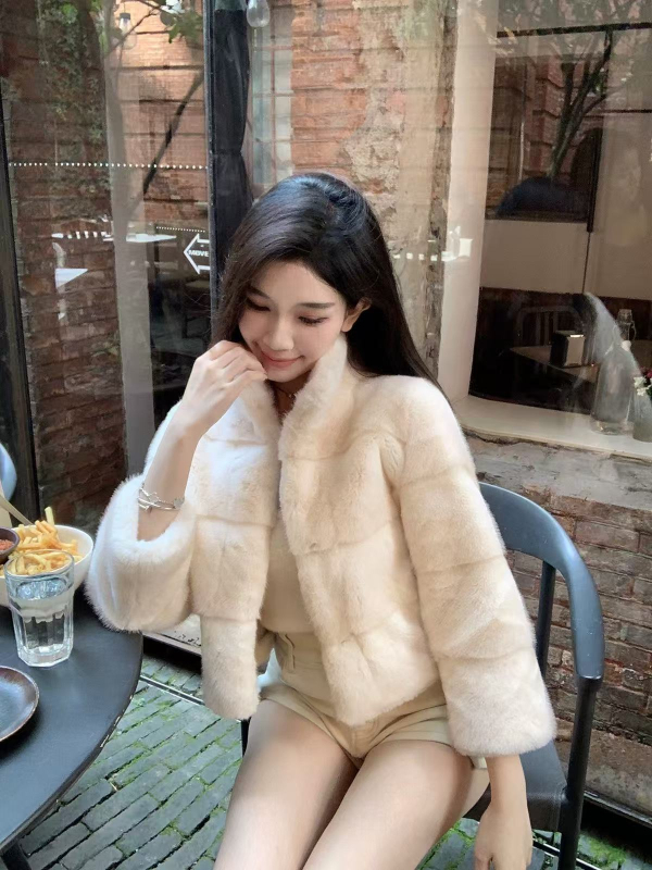 2025 novi model Jiangnan Beauty, korejski stil ležerno elegantan, ekološki umjetni mink krzno, kratki kaput sa stojećim ovratnikom
