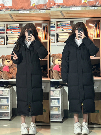 Női téli hosszú kapucnis kabát vastag poliészter-pamut töltettel, térdig érő, 2025