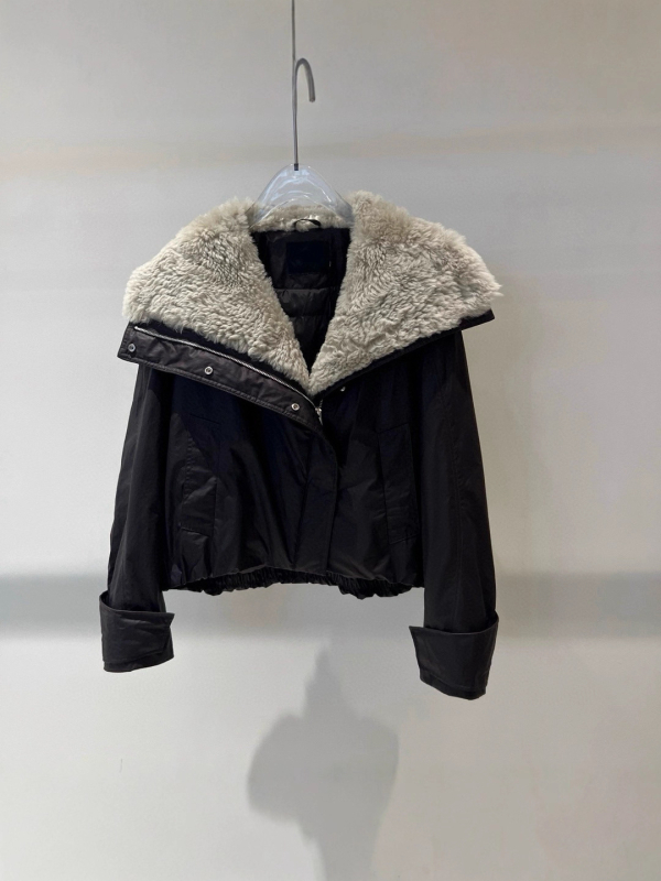 Ženska zimna jakna s krznenim ovratnikom, kratka, široki kroj, uredski stil, 2025