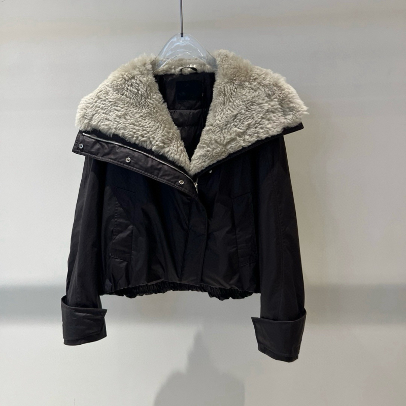 Ženska zimna jakna s krznenim ovratnikom, kratka, široki kroj, uredski stil, 2025