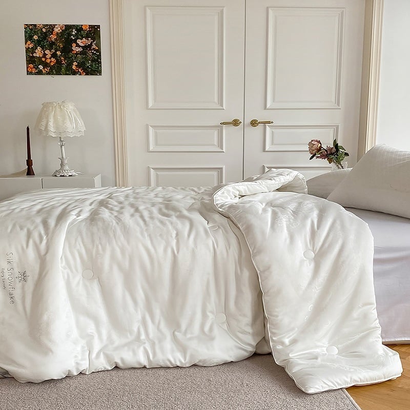 Λευκό Jacquard με 60 νήματα, μεταξωτό βελούδο, τεσσάρων εποχών πάπλωμα, παχύτερο και ζεστό, για διπλό κρεβάτι