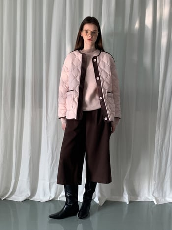 MOXI ženska zimska lagana pernata jakna s dijamantnim šavom, bijela, bez kapulje, slobodan kroj, srednja duljina, okrugli ovratnik, japansko-korejski casual stil