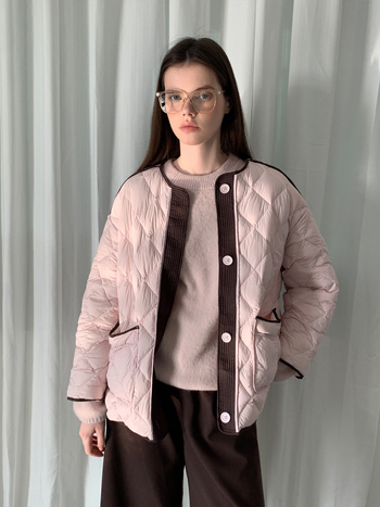 MOXI ženska zimska lagana pernata jakna s dijamantnim šavom, bijela, bez kapulje, slobodan kroj, srednja duljina, okrugli ovratnik, japansko-korejski casual stil