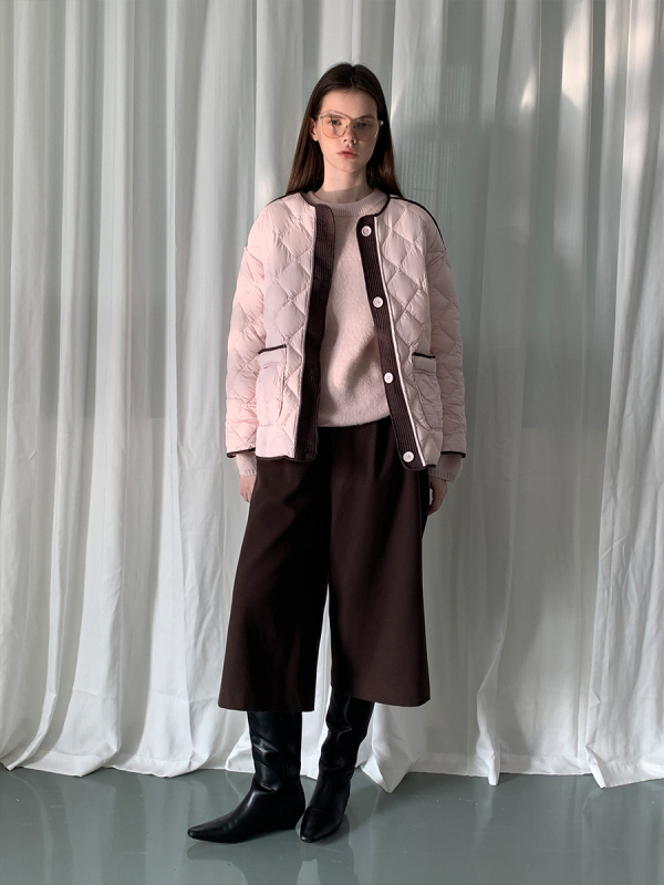MOXI ženska zimska lagana pernata jakna s dijamantnim šavom, bijela, bez kapulje, slobodan kroj, srednja duljina, okrugli ovratnik, japansko-korejski casual stil
