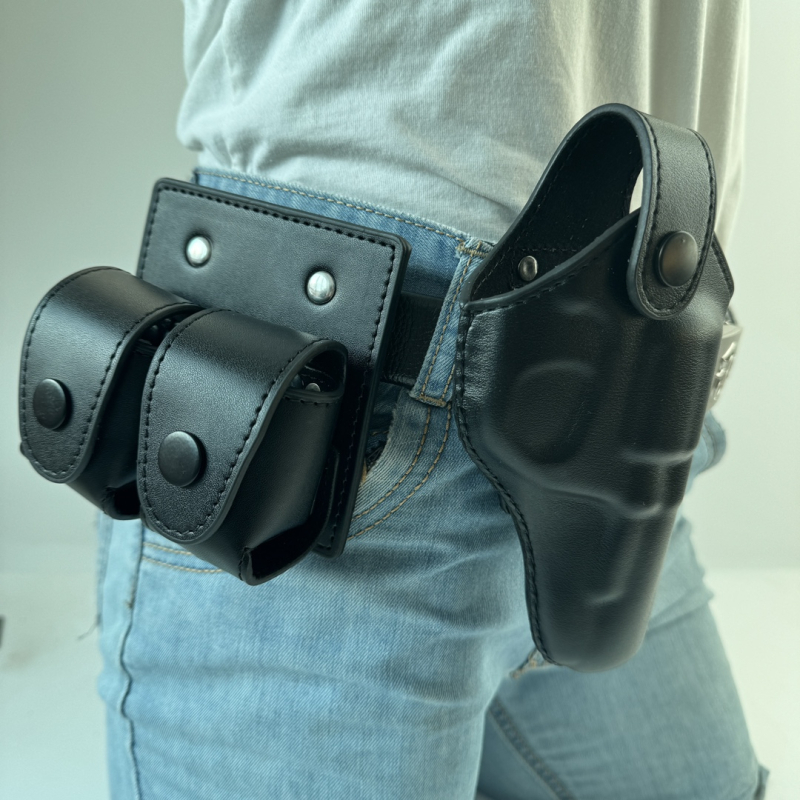 Futrola za revolver 9 mm, oblikovana, taktičko brzo izvlačenje, rekvizita za trening, prava koža, futrola s dvostrukim redom spremnika