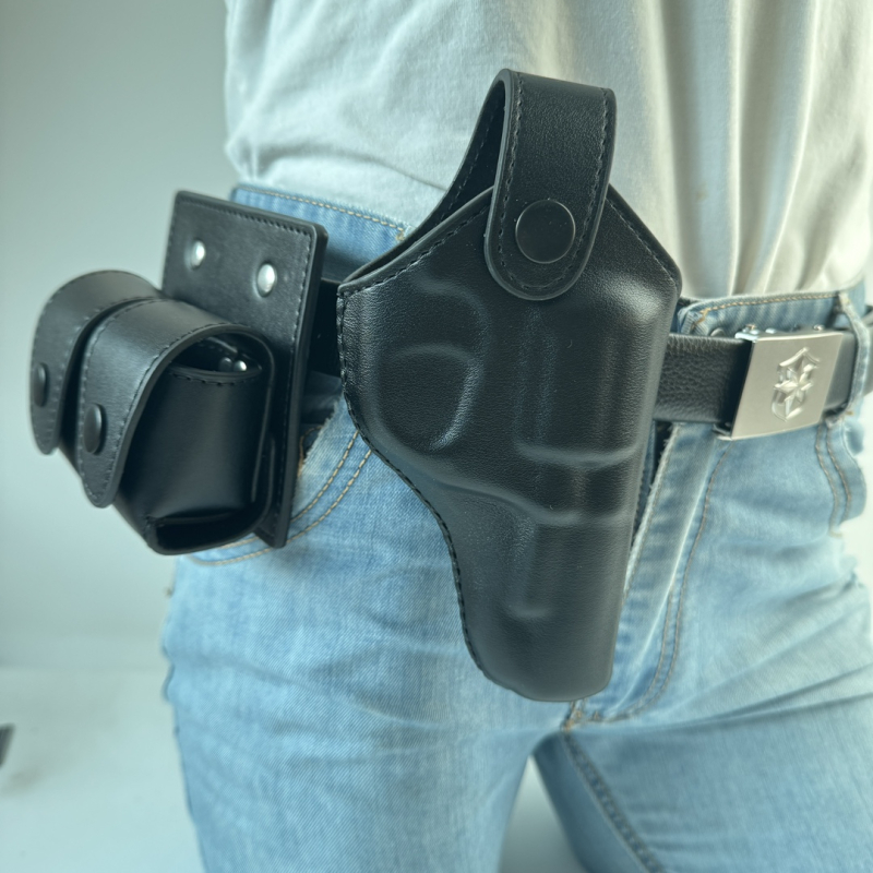Futrola za revolver 9 mm, oblikovana, taktičko brzo izvlačenje, rekvizita za trening, prava koža, futrola s dvostrukim redom spremnika