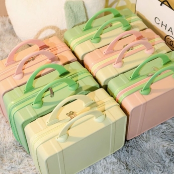 Személyre szabott 14 hüvelykes kompakt sminktáska macaron színben, kozmetikai tároláshoz és akasztóval a poggyászhoz