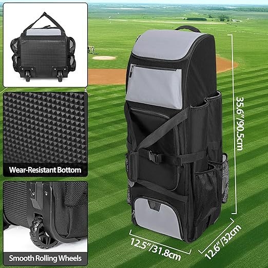 Torba za opremu za baseball/softball s kotačićima, veliki kapacitet, višenamjenska torba za trening hokeja