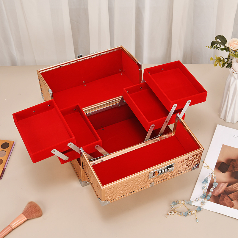 Aluminijska prijenosna kutija za manikuru i tetoviranje obrva, višeslojna, velika kapaciteta, profesionalno skladištenje kozmetike