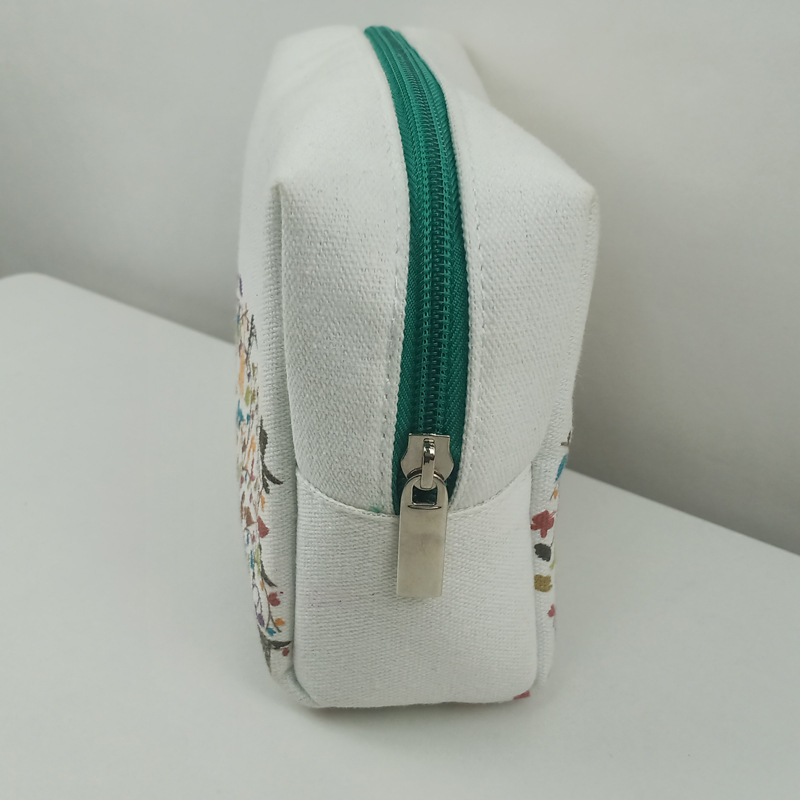 Torba za šminku od platna sa floralnim uzorkom, srednje veličine, horizontalni pravokutni oblik, zatvarač, unutarnja džep, pamucna podstava, meka ručka, pere se, vodootporna, prijenosna, preklopiva