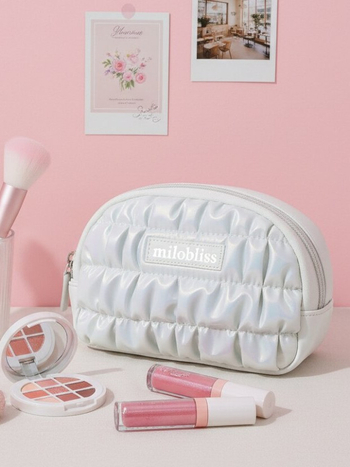 Személyre szabott irizáló plisírozott sminktáska, hordozható clutch neszesszer utazáshoz, stílusos smink szervező
