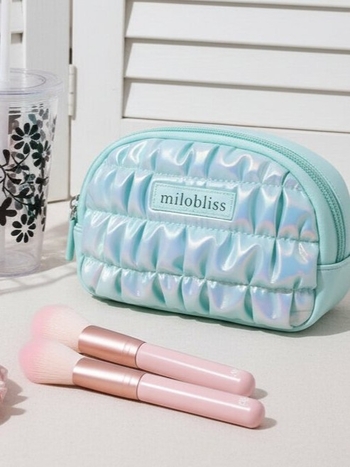 Személyre szabott irizáló plisírozott sminktáska, hordozható clutch neszesszer utazáshoz, stílusos smink szervező