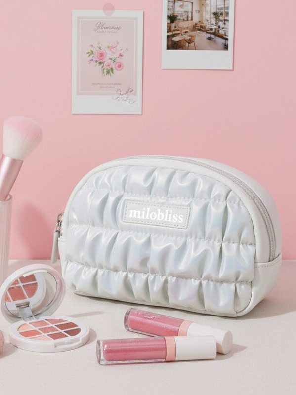 Személyre szabott irizáló plisírozott sminktáska, hordozható clutch neszesszer utazáshoz, stílusos smink szervező