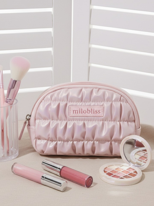 Személyre szabott irizáló plisírozott sminktáska, hordozható clutch neszesszer utazáshoz, stílusos smink szervező