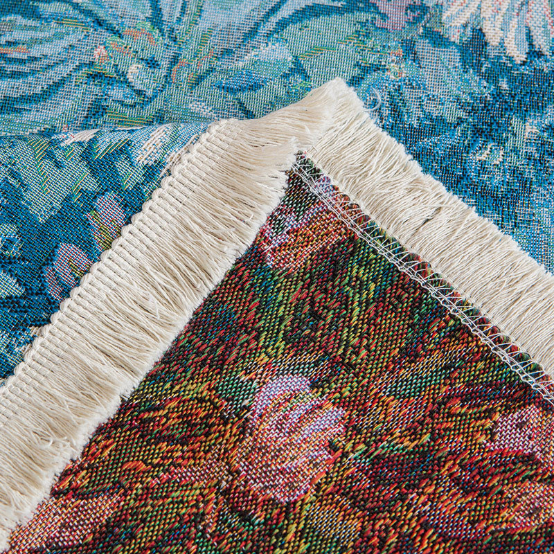 Pravokutni plavi jacquard s resicama, debeli stolnjak za kavu, mješavina poliestera i pamuka
