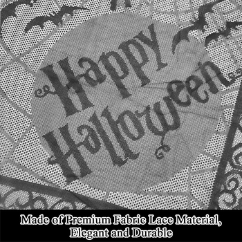 Halloween stolnjak s motivom paukove mreže, tikva i duha, 100% poliester čipka, pravokutni oblik, jednofarban.