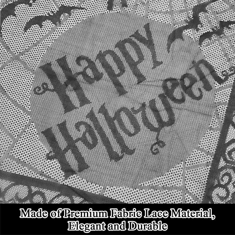 Halloween stolnjak s motivom paukove mreže, tikva i duha, 100% poliester čipka, pravokutni oblik, jednofarban.