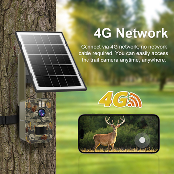Κυνηγετική εξωτερική κάμερα με 4G ηλιακή τροφοδοσία, HD υπέρυθρη νυχτερινή όραση, ευρυγώνιος CMOS αισθητήρας και αποθήκευση δεδομένων στο νέφος