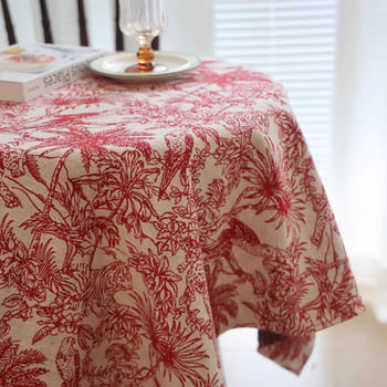 Stolnjak u Francuskom stilu s crvenom džungle temom za Novu godinu, vintage trodimenzionalni jacquard uzorak, pogodan za pravokutne blagovaonske stolove i stolove za kavu.