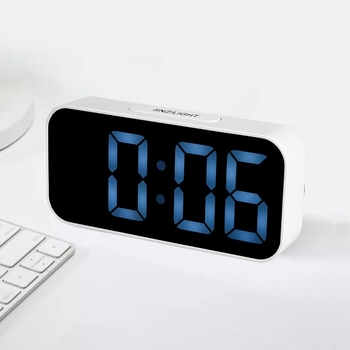 LED ogledni budilnik za stol s digitalnim prikazom, baterijsko napajanje, moder dizajn