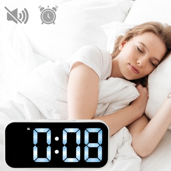 LED ogledni budilnik za stol s digitalnim prikazom, baterijsko napajanje, moder dizajn