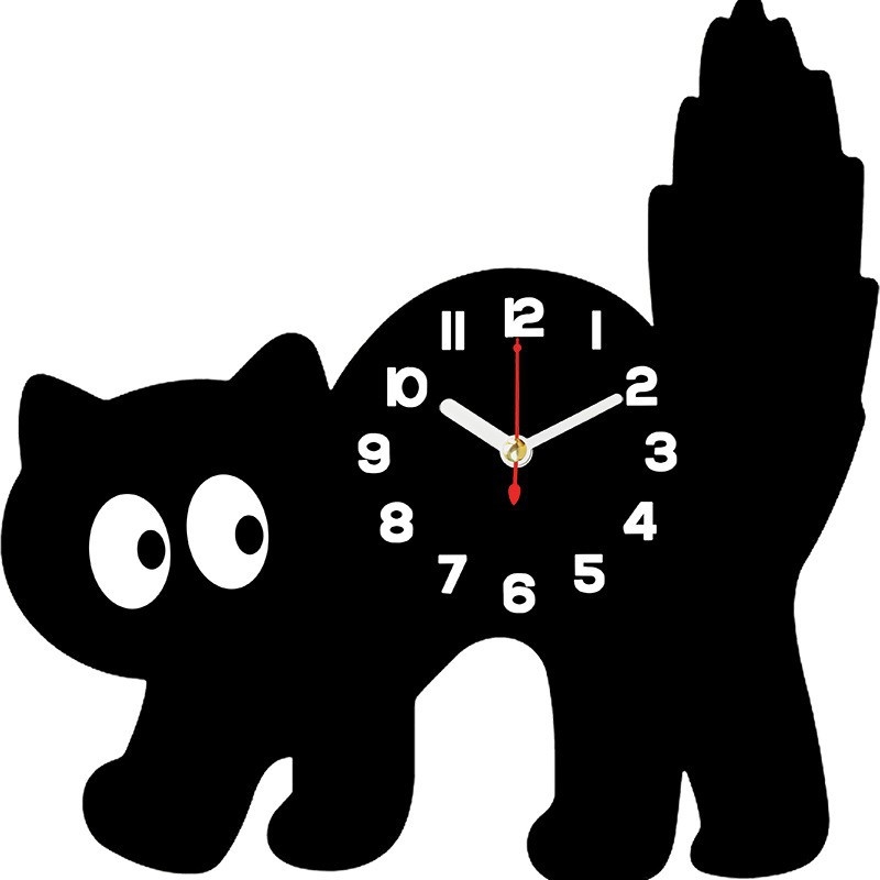 Slatki crtani mačji zidni sat, tih, minimalistički drveni zidni sat za dom