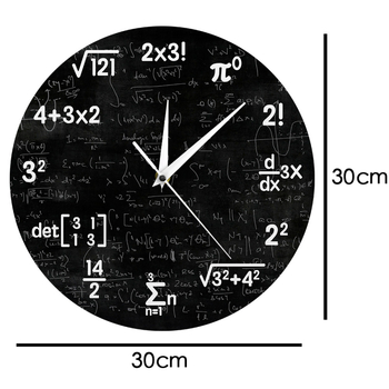 Zidni sat s matematičkim znakovima, logikom i jednadžbama, moderan minimalistički dizajn