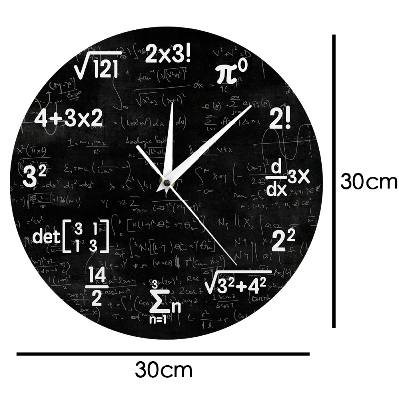 Zidni sat s matematičkim znakovima, logikom i jednadžbama, moderan minimalistički dizajn