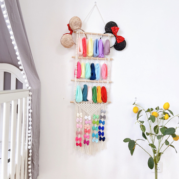 Boho DIY pleteni držač za kosu i kopče — tapiserija od pamuka sa resicama za zidno kačenje