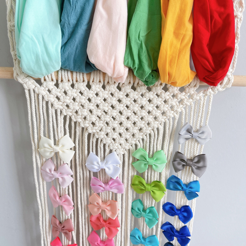 Boho DIY pleteni držač za kosu i kopče — tapiserija od pamuka sa resicama za zidno kačenje