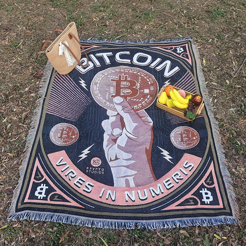 Zidni goblen i pokrivač za kauč u američkom stilu s motivom Bitcoina, višestruka dekorativna uporaba