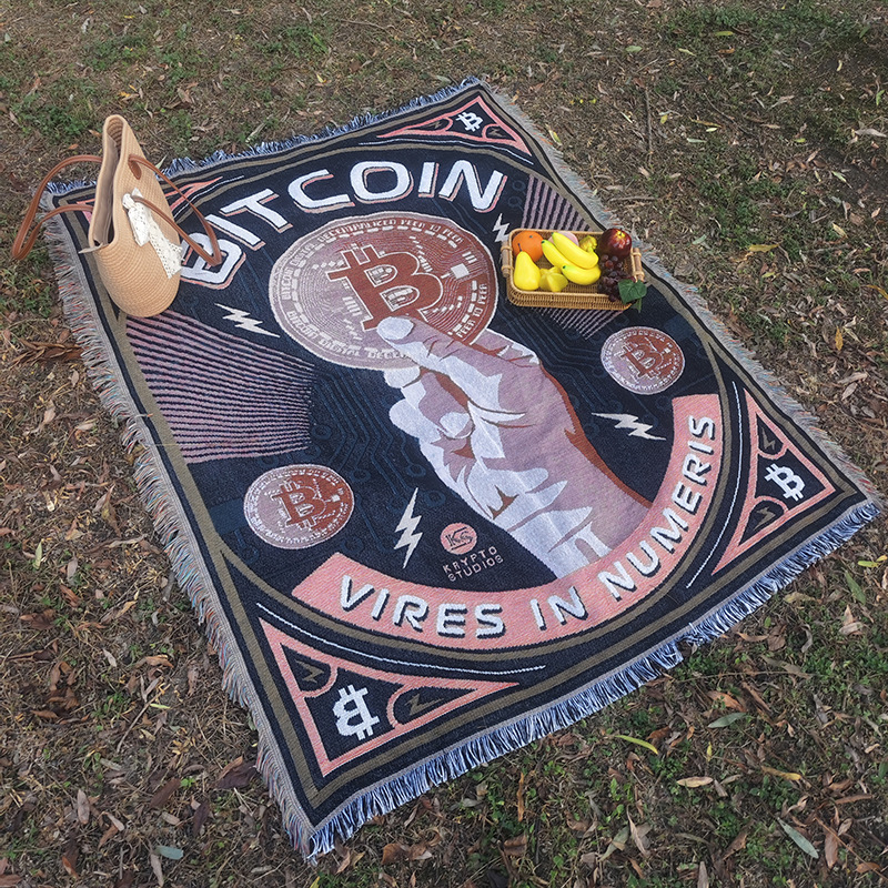 Zidni goblen i pokrivač za kauč u američkom stilu s motivom Bitcoina, višestruka dekorativna uporaba