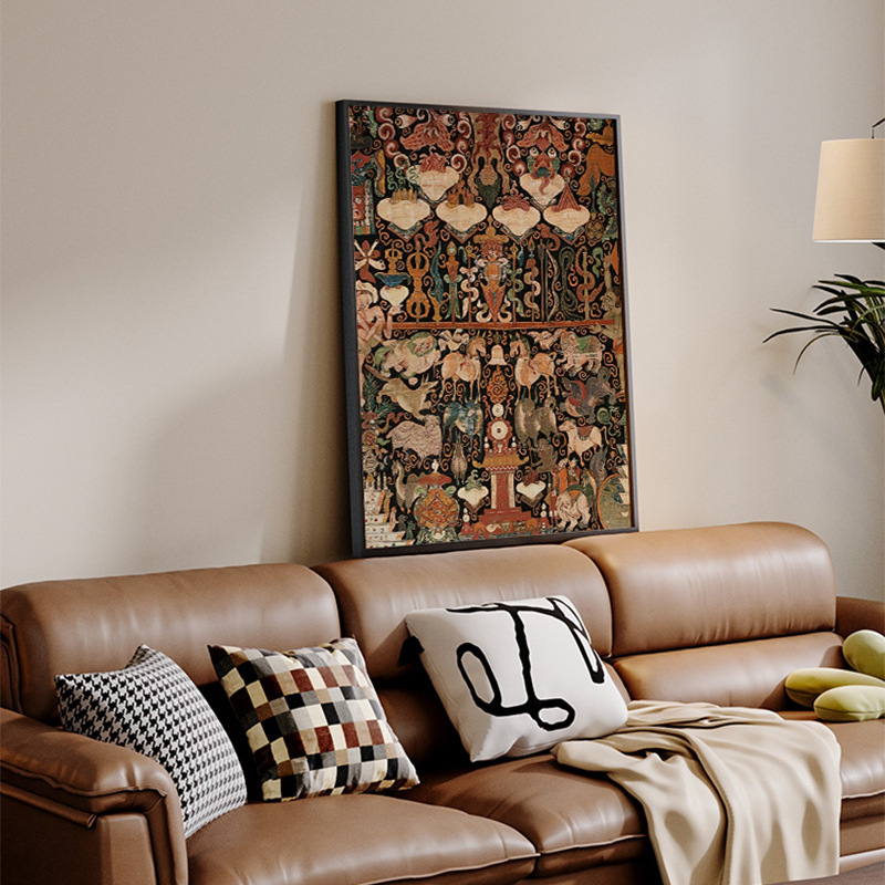 Thangka retro viseća slika u francuskom stilu sredine prošlog stoljeća, zidna umjetnost za dnevni boravak i hodnik, wabi-sabi mural