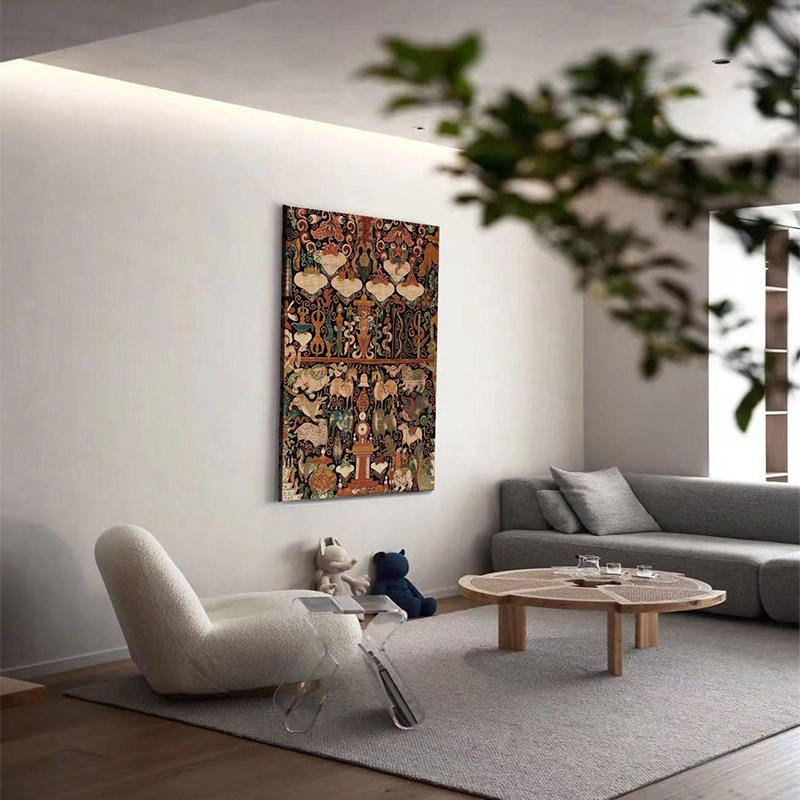 Thangka retro viseća slika u francuskom stilu sredine prošlog stoljeća, zidna umjetnost za dnevni boravak i hodnik, wabi-sabi mural