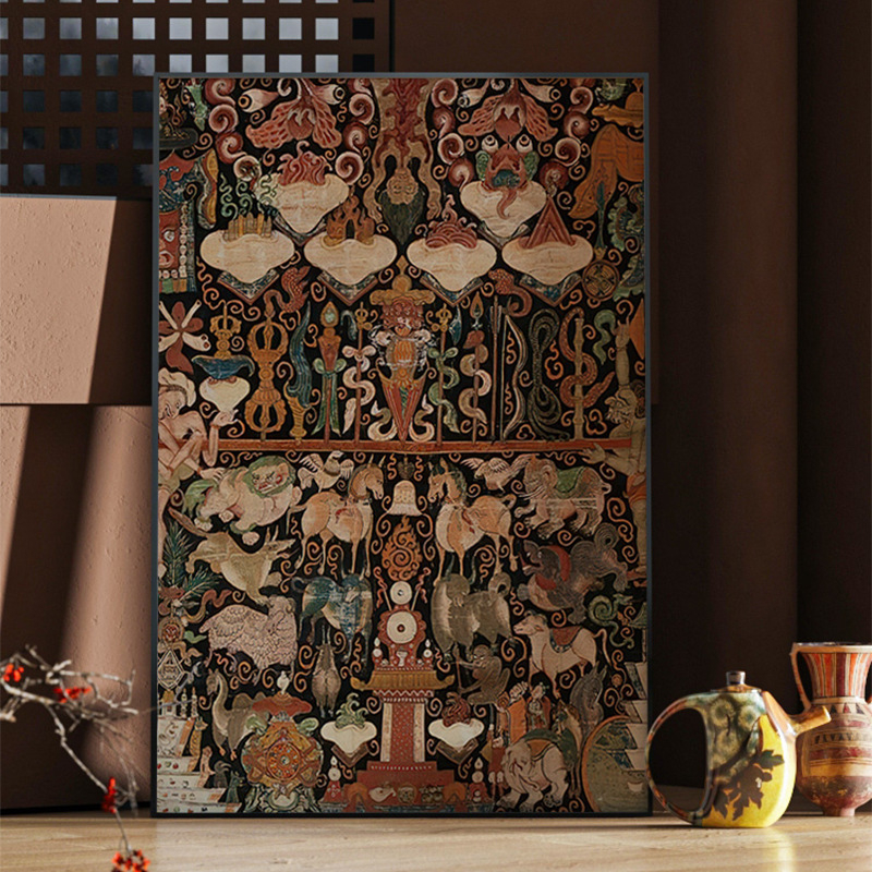 Thangka retro viseća slika u francuskom stilu sredine prošlog stoljeća, zidna umjetnost za dnevni boravak i hodnik, wabi-sabi mural