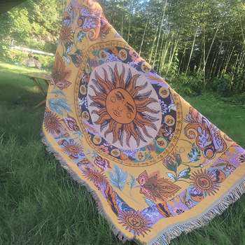 Ručno tkani boho goblenski prekrivač s krugovima i srcima, smjesa poliestera i pamuka; pogodan za dnevni boravak ili piknik na otvorenom