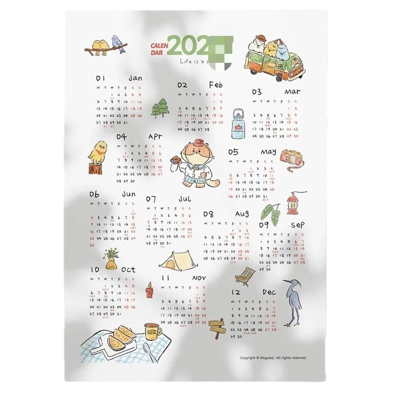 Goblen s kalendarom 2026. godine – karikaturan dizajn, zidna dekoracija za spavaću sobu