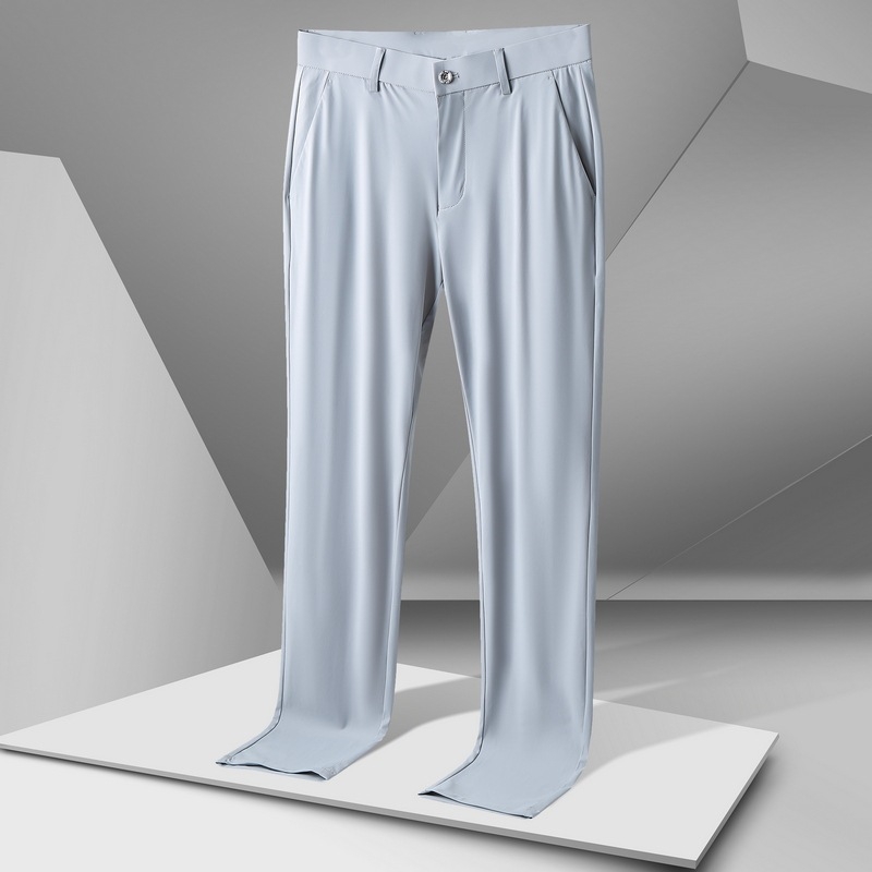 Férfiaknak készült könnyű Ice Silk nadrág, nyár 2026, koreai stílus, karcsú egyenes szabás, mindennapi elegáns nadrág
