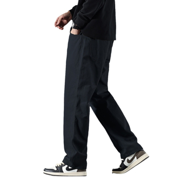 Jiuge 2025 toamnă pantaloni negri cu căptușeală de fleece, croială relaxată, cu picioare drepte și largi pentru bărbați, la modă
