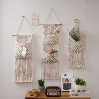 Ručni tkan goblen s mrežastim džepom za knjige i časopise, zidna dekoracija za dnevni boravak i spavaću sobu, skandinavski boho stil