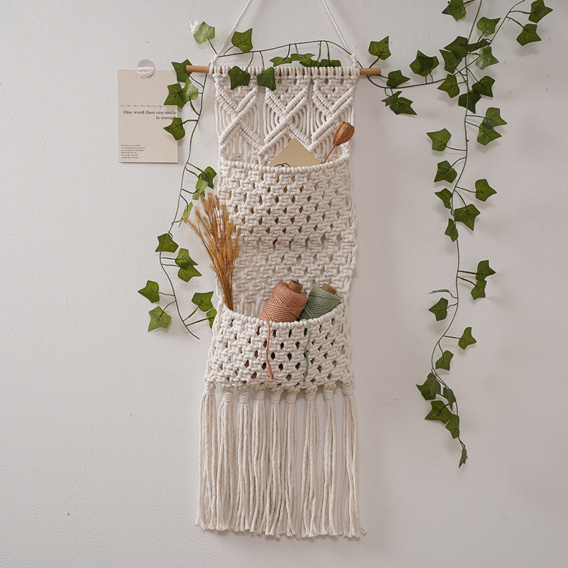 Ručni tkan goblen s mrežastim džepom za knjige i časopise, zidna dekoracija za dnevni boravak i spavaću sobu, skandinavski boho stil